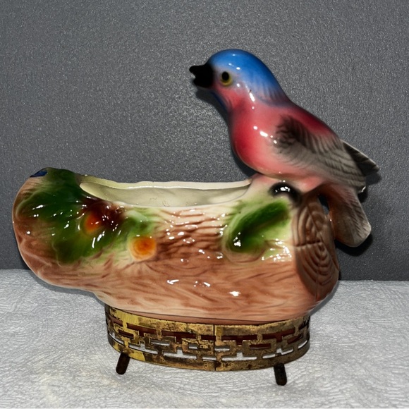 ♥️Vintage California Pottery Songbird on a log Ceramic Planter #209 MCM - Picture 7 of 7